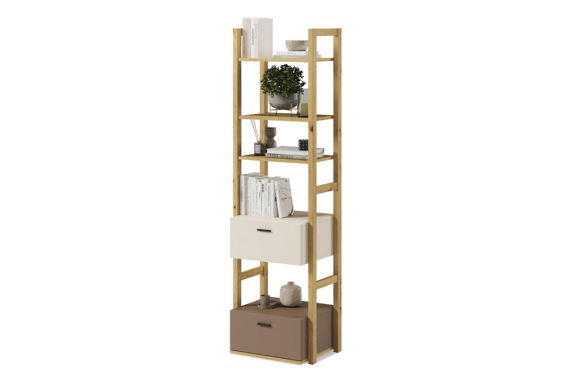 KINDER-BÜCHERREGAL TRIDA mit Schubladen, creme/braun/artisan Eiche - Creme/Braun, Holz (51/180/40cm) - KONSIMO®
