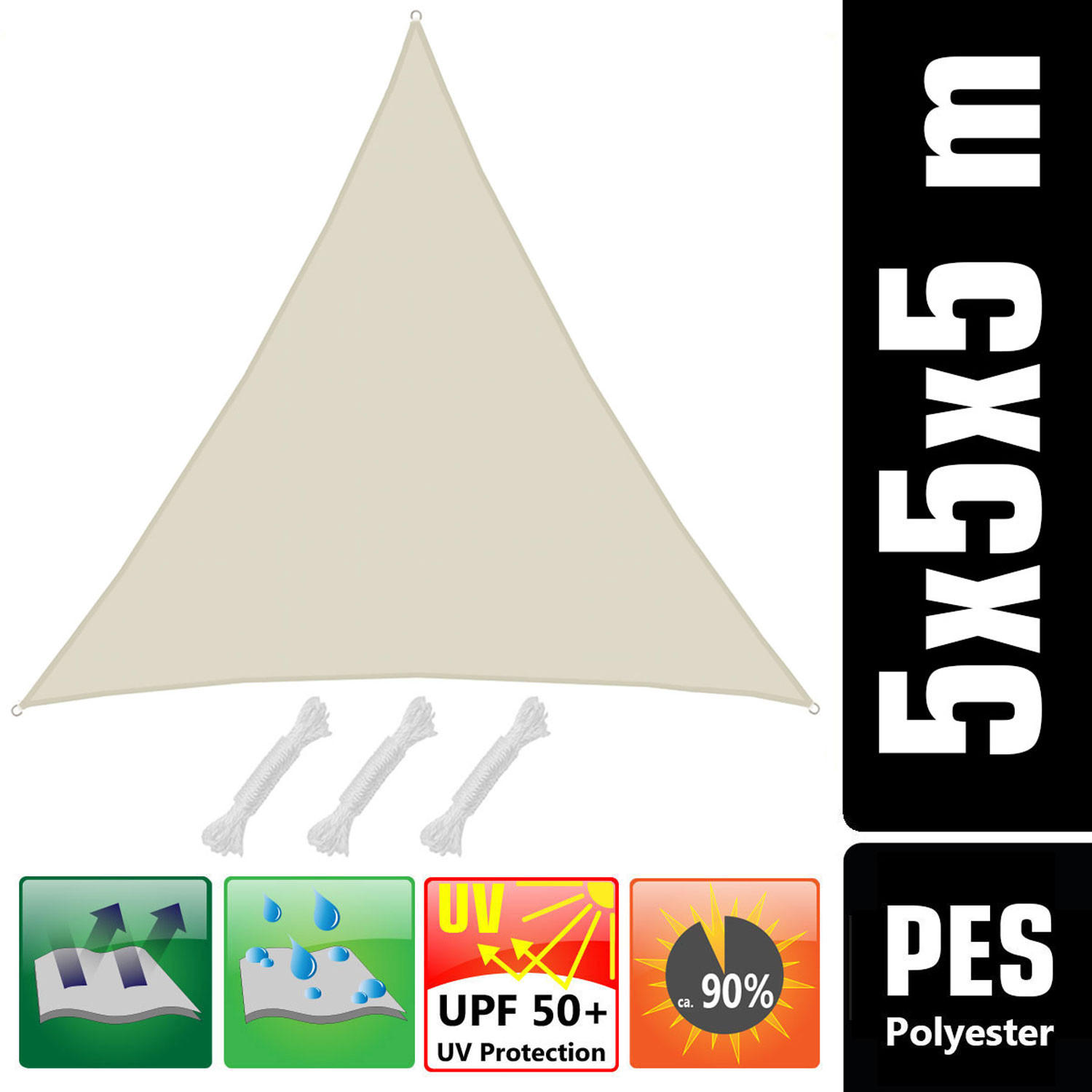 SONNENSEGEL 500/500 cm beige, dreieckig - Beige, Kunststoff (500/500cm) - Amanka