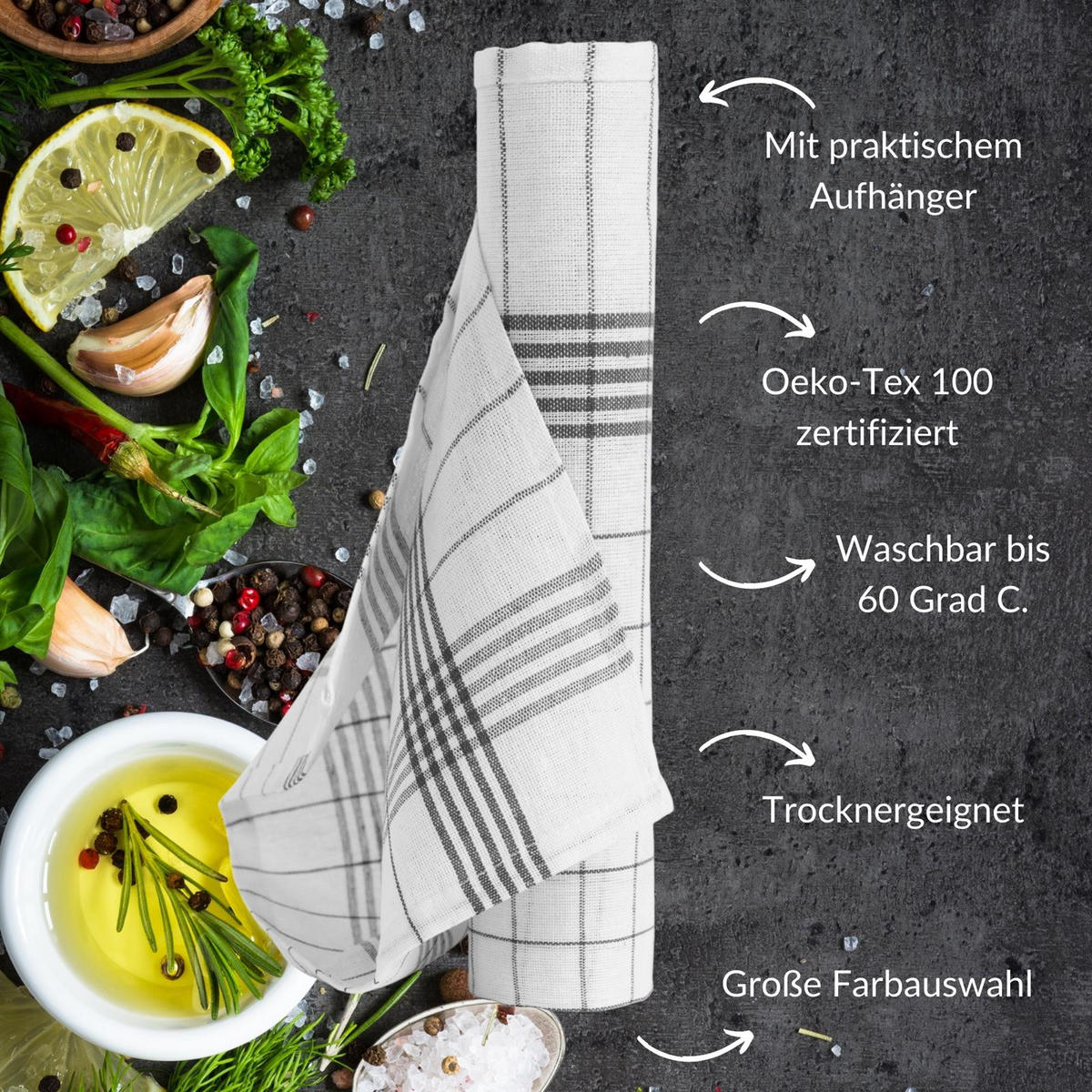 GESCHIRRTÜCHER 50x70 cm im 10er Set aus 100% Baumwolle, Küchentücher Grau - Grau, Textil (50/70cm) - Carpe Sonno