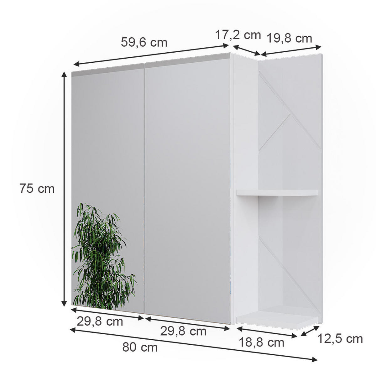 BADSPIEGELSCHRANK Irma Weiß Hochglanz 80 x 75 cm - Weiß Hochglanz/Weiß, Holzwerkstoff (80/75/17.2cm) - Vicco