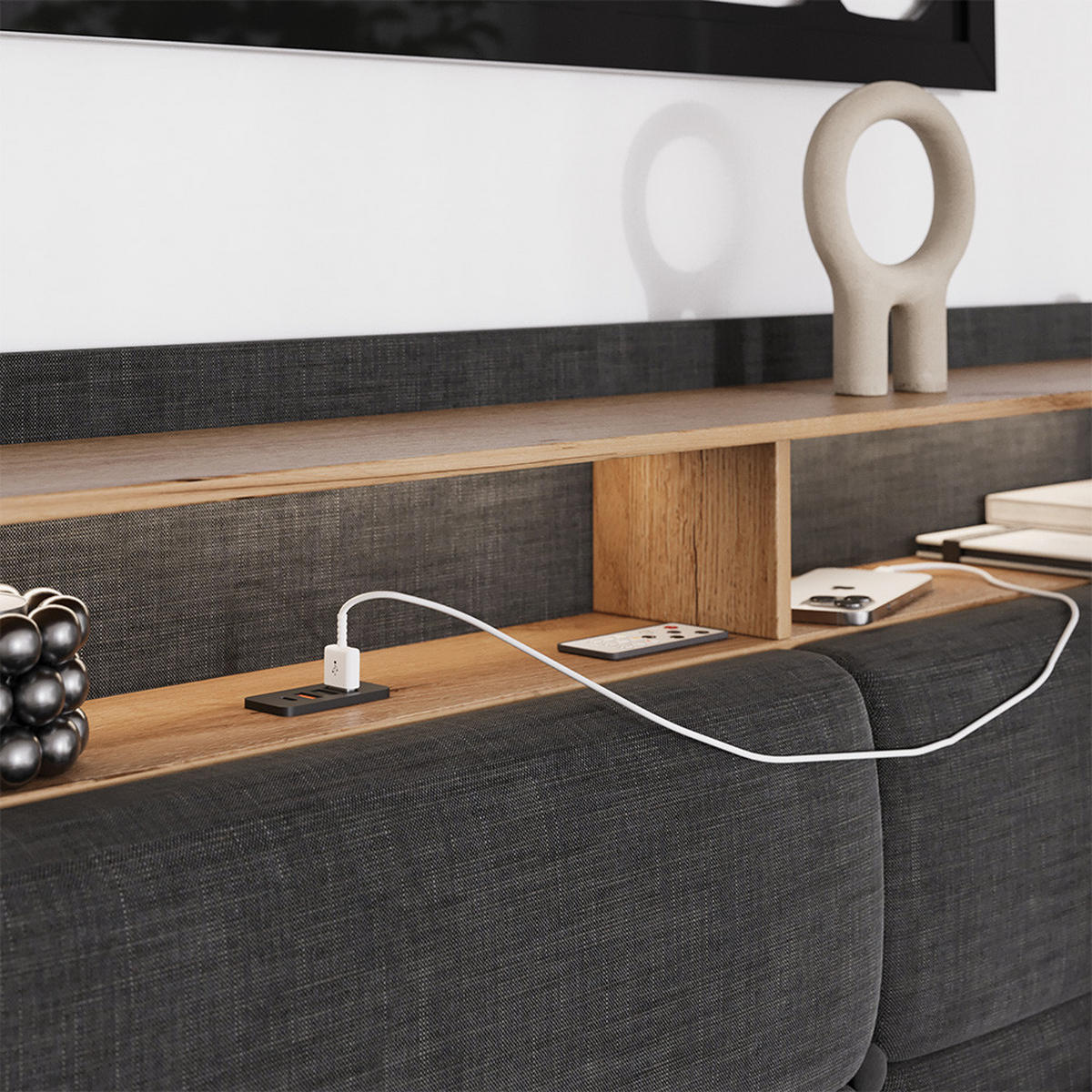 ČALOUNĚNÁ POSTEL Christin Antracit/dub - antracitová, kompozitní dřevo - VitaliSpa