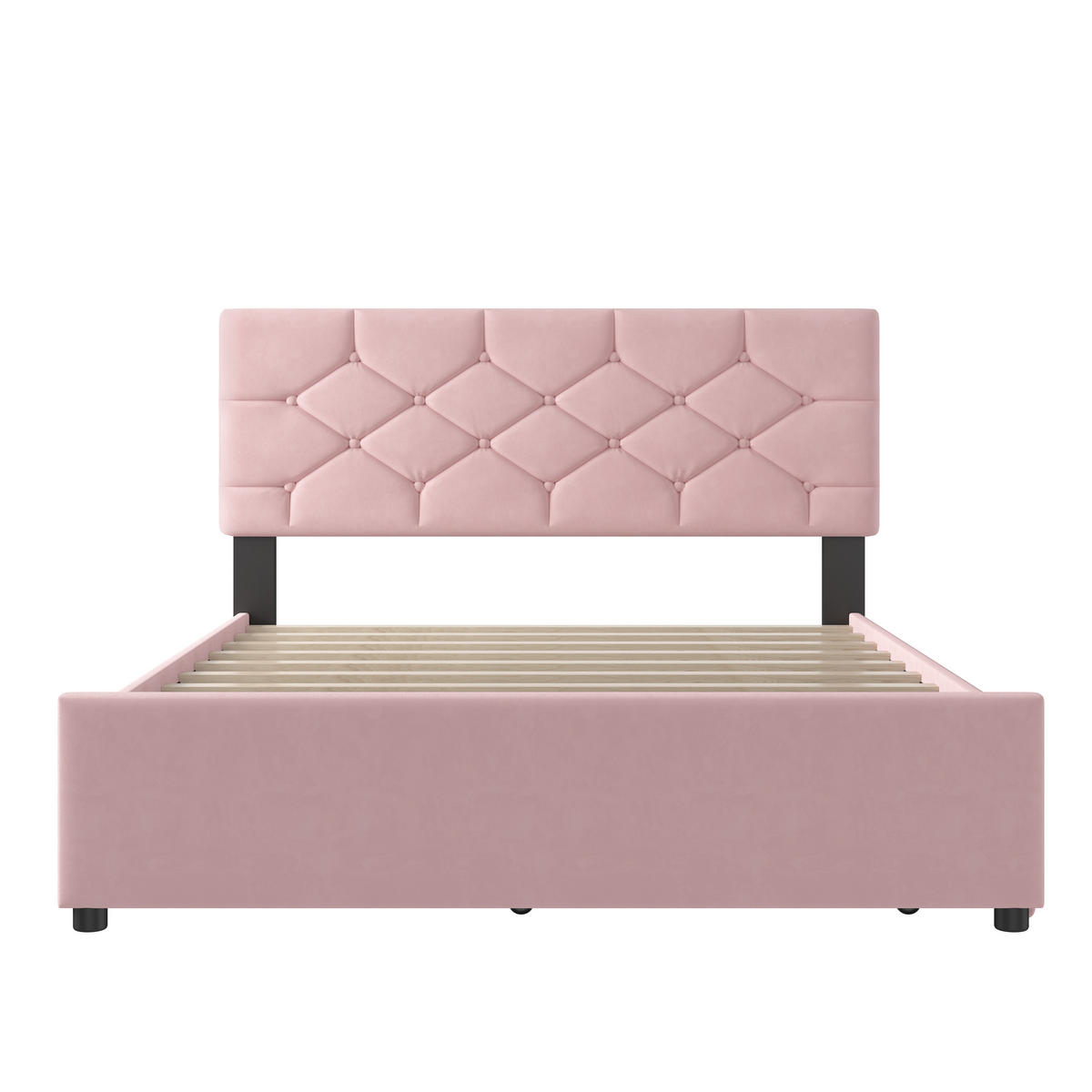 POLSTERBETT 140/200 cm rosa mit Rollcontainer aus Samt - Rosa, Textil (140/200cm) - OKWISH