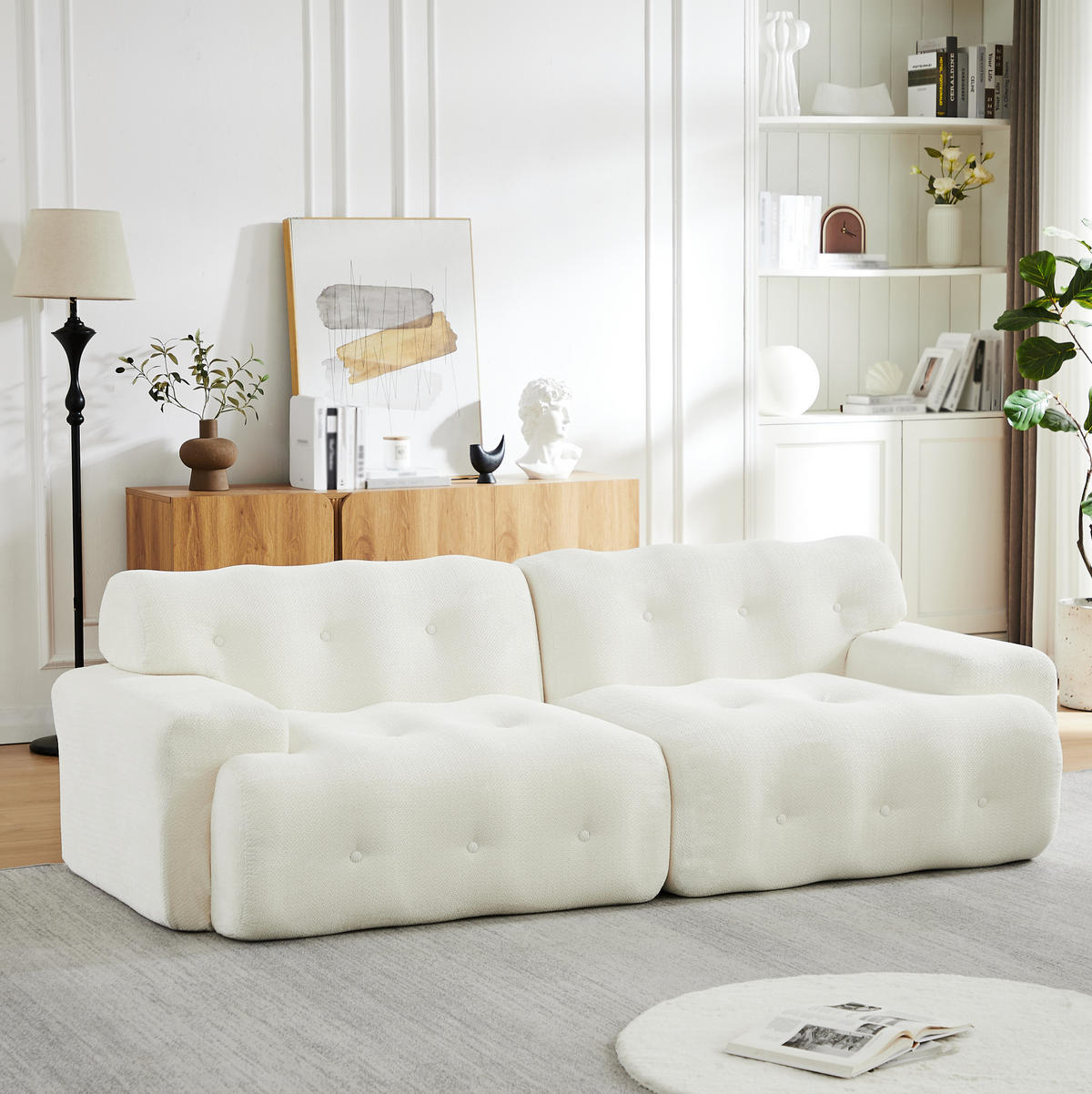 POHOVKA 224/104/66 cm béžová z chenille s oblými hranami a prošíváním s knoflíky - béžová, textil (104/66/224cm) - OKWISH