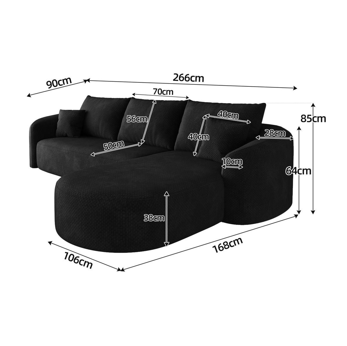 ECKSOFA in L-Form 266 cm Schwarz aus Stoff - Schwarz, Kunststoff (168/266.1cm) - Meubliv