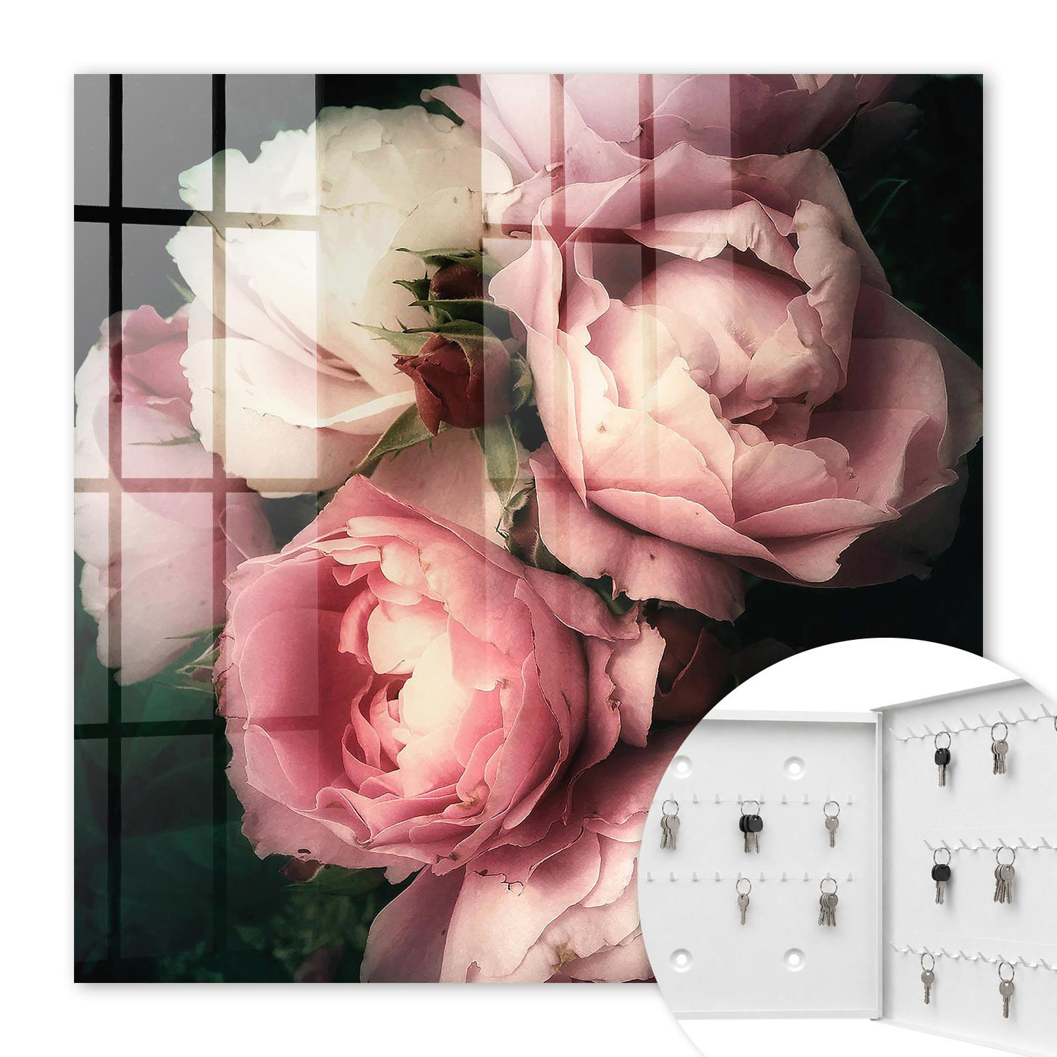 SCHLÜSSELBOX Weiß 30x30 cm – Türöffnung nach rechts - Blumenzauber - Pink, Metall (30/30/5cm) - TULUP
