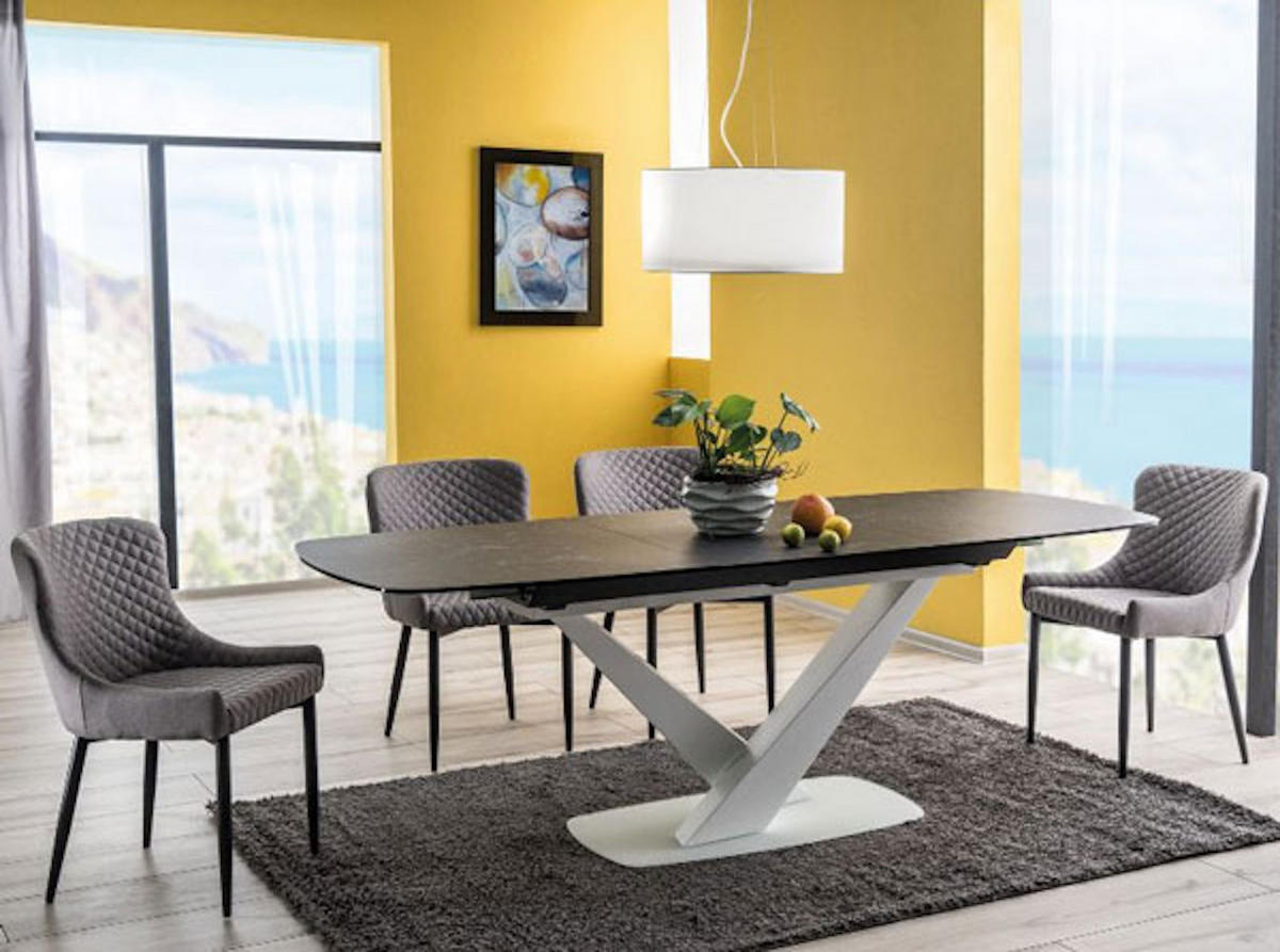 ESSTISCH Cassino II Marmor graphit / weiß 160 / 90 / 76cm - Graphitfarben, Glas/Holz (90/160/76cm) - Feldmann-Wohnen