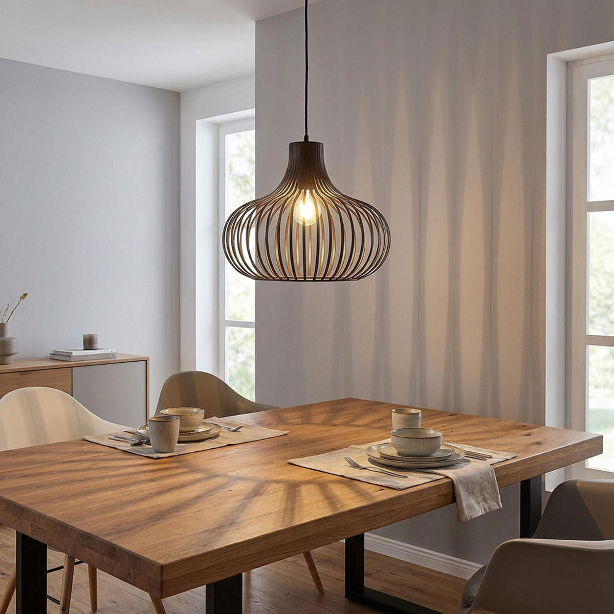 LED PENDELLEUCHTE MATEO, Metall, rostfarben matt - Bronzefarben, Metall (40/40/150cm) - Globo Lighting