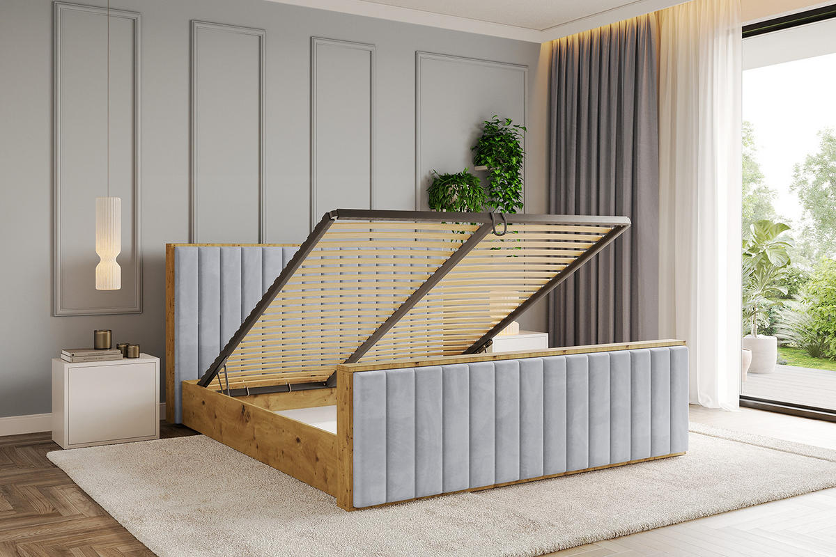 POLSTERBETT mit Bettkasten, Fußteil und Lattenrost, Boxbett ohne Matratze - ENZO4-Z 120x200 Hellgrau - Hellgrau, Holzwerkstoff/Textil (120/200cm) - ALTDECOR