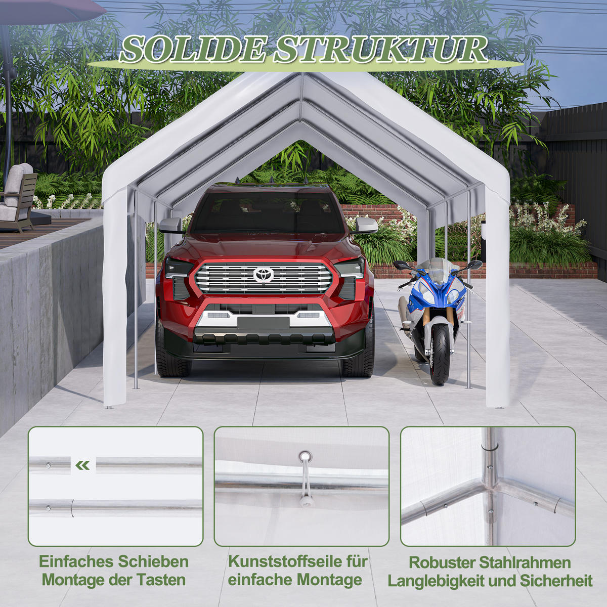 CARPORT Zeltgarage 3x6 m Grau - Weiß, Metall (299/283/598cm) - ComfortXL