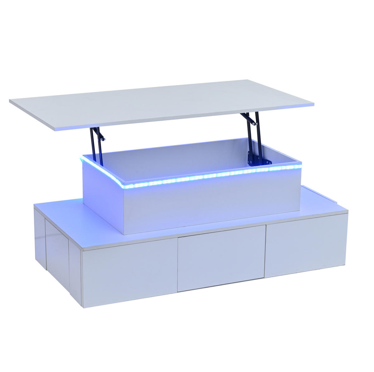 KONFERENČNÍ stolek z MDF, 100/50/40-55 cm bílý, výškově nastavitelný s LED a 4 zásuvkami - bílá, kompozitní dřevo (100/50/40cm) - BEAOK