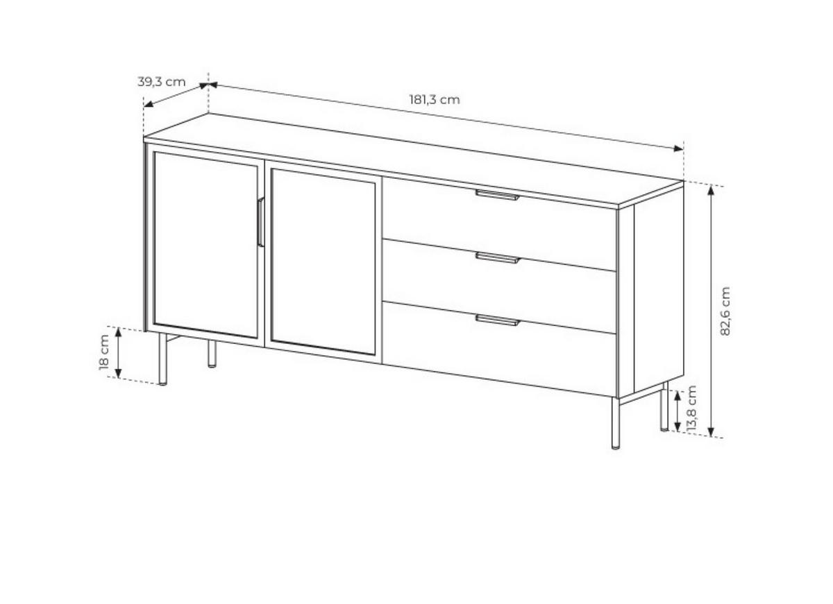 SIDEBOARD GLORIA 181,3x39,3x82,6 cm mit 3 Schubladen und 2 Türen Eichefarben - Braun, Holzwerkstoff (181.3/82.6/39.3cm) - MASSENO