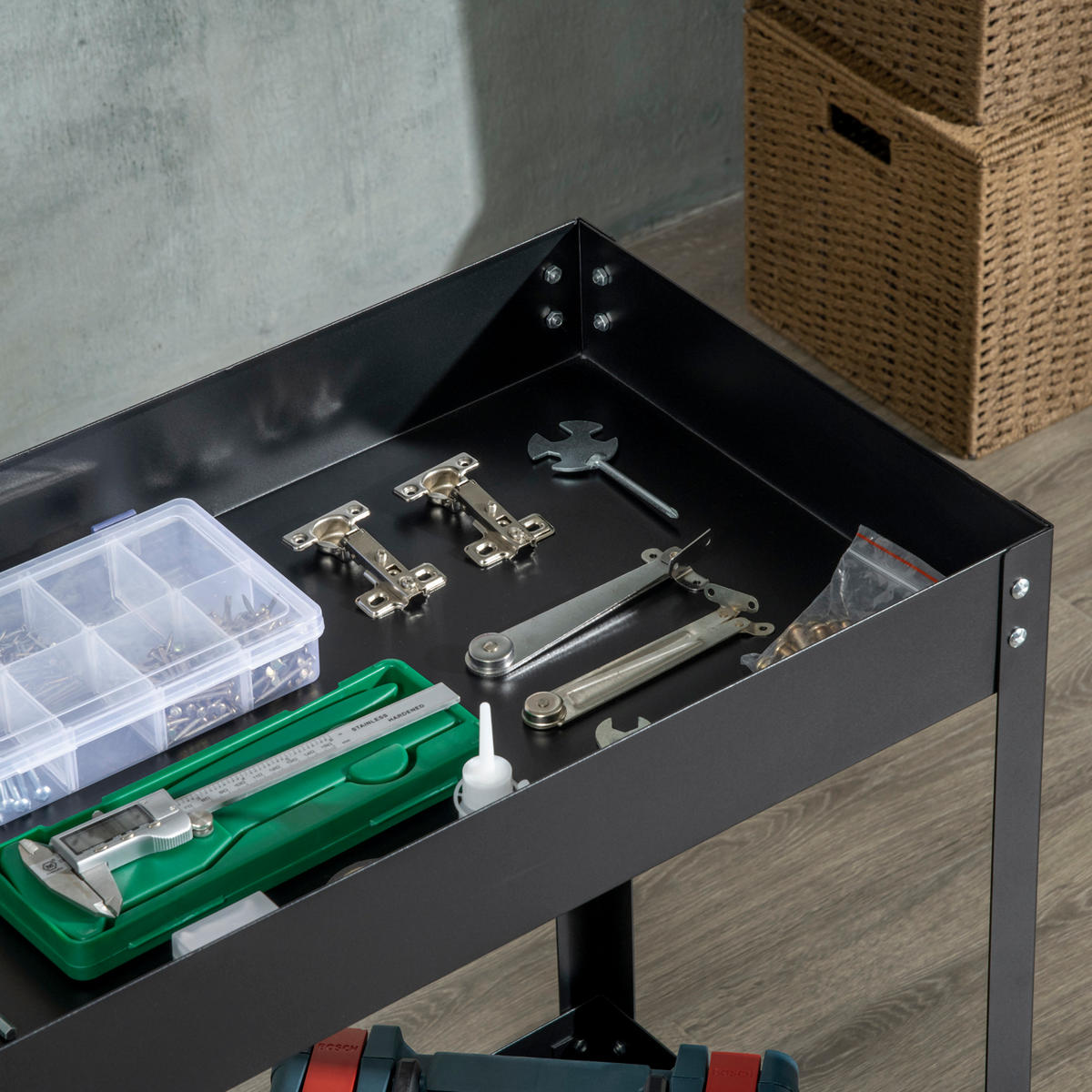 WERKSTATTWAGEN Kaltgewalzter Stahl Schwarz - Schwarz, Metall (38/84/84.5cm) - DURHAND