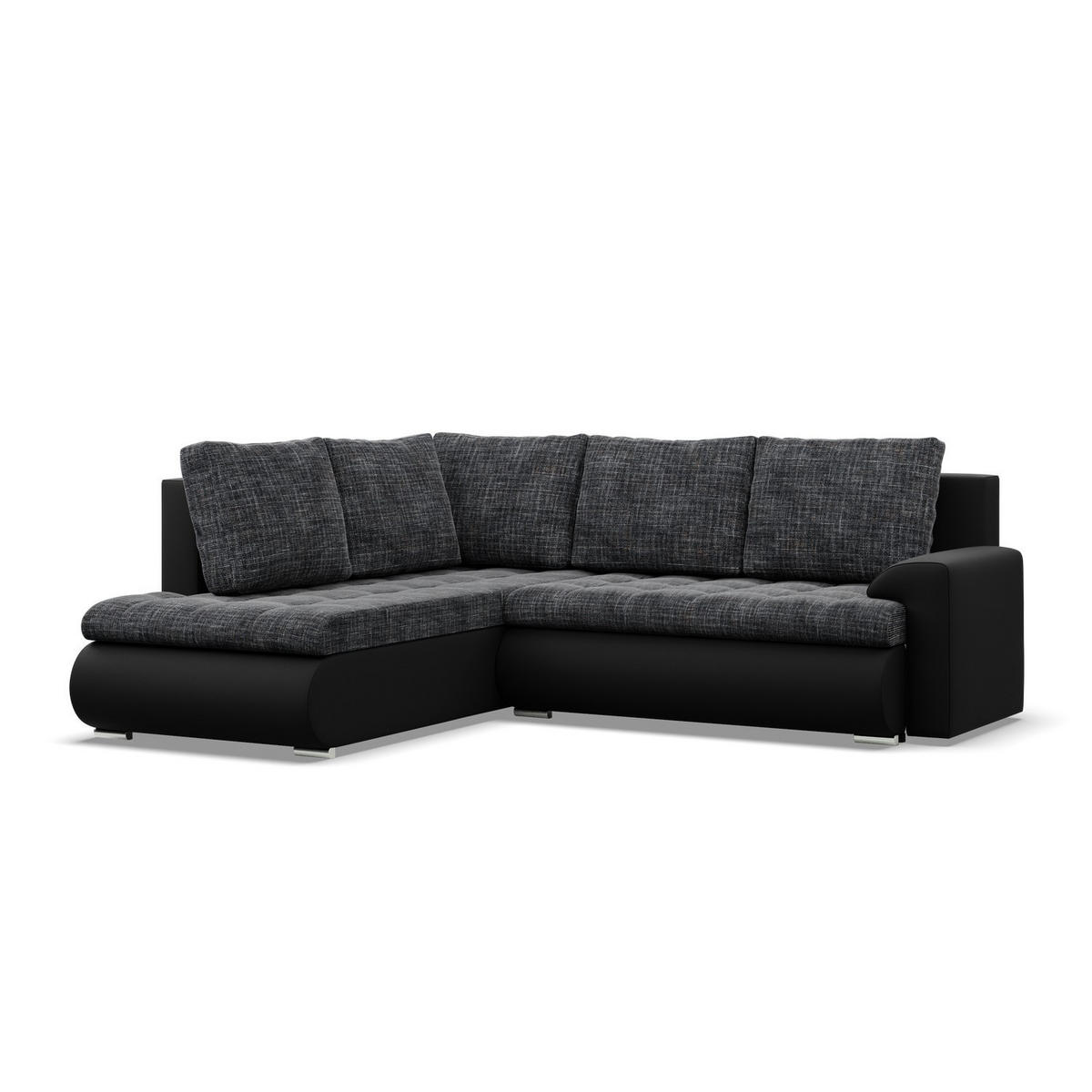 ECKSOFA LINKS MIT SCHLAFFUNKTION FORESTA, Schwarz + Schwarz - Schwarz, Textil (230/200cm) - Mebligo