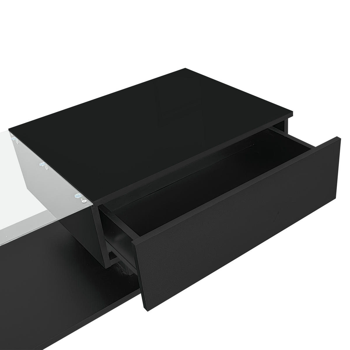 COUCHTISCH aus Spanplatte 100x50x32 cm in Schwarz mit Schublade & LED - Schwarz, Holzwerkstoff (100/50/32cm) - Modfu