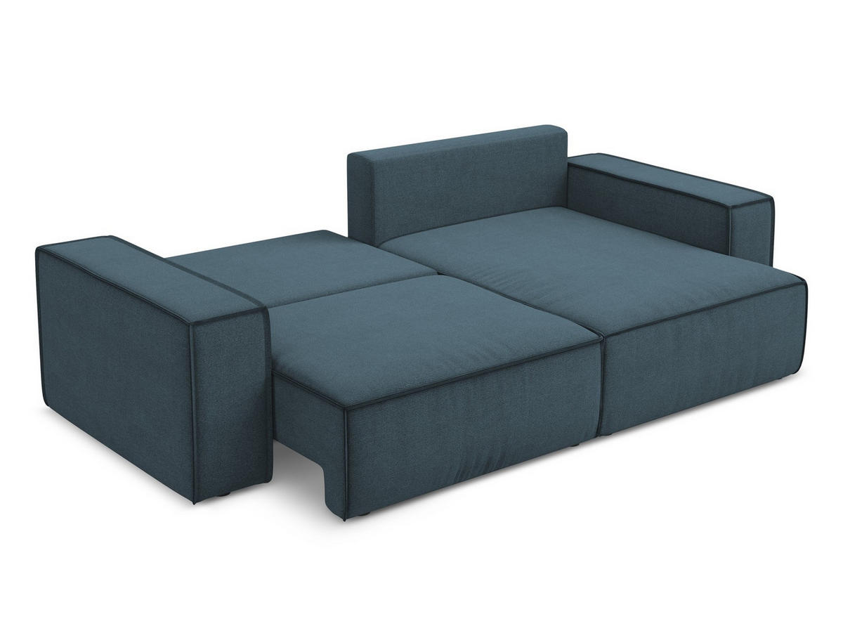 ECKSOFA mit Schlaffunktion Strukturstoff Stoff Blau - Blau/Blaugrau, Kunststoff/Textil (257/148cm) - Makamii