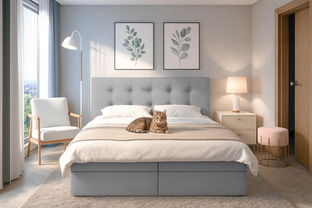 BOXBETT BELINAI 140x200 cm mit Bettkasten und Matratze - Grau - Schwarz/Grau, Holz/Holzwerkstoff (140/200cm) - AX Living