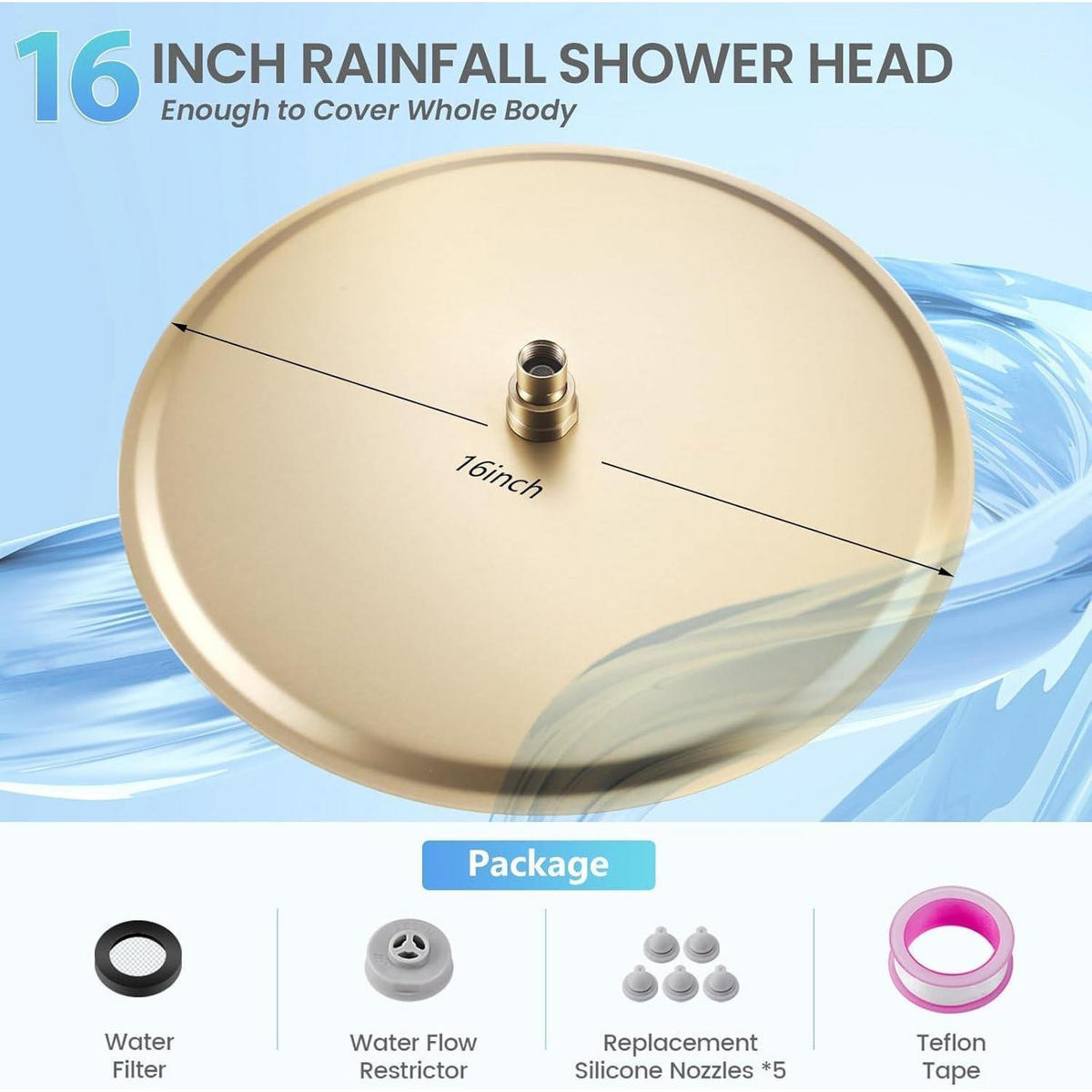 REGENDUSCHE 40 cm Edelstahl gebürstetes Gold - Goldfarben, Metall (40.6/12.7/40.6cm)