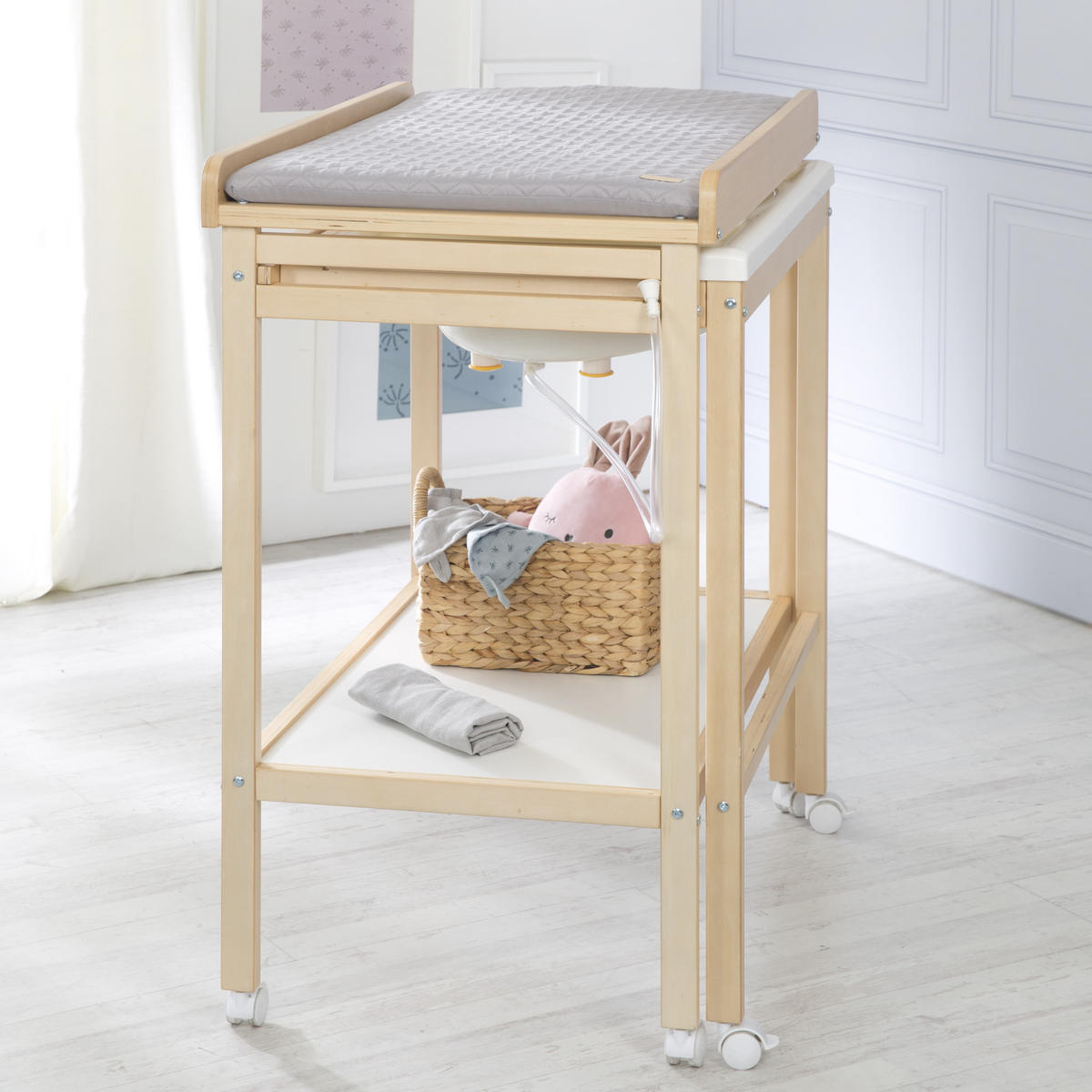 WICKELTISCH mit Badewanne - Naturfarben, Holzwerkstoff (56/100/83cm) - Roba