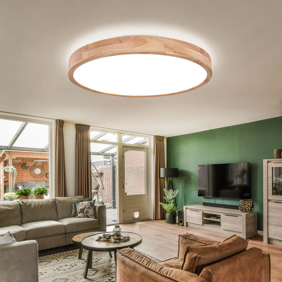 LED DECKENLEUCHTE Holzoptik Braun - Braun, Kunststoff (60/60/10.5cm) - Globo Lighting