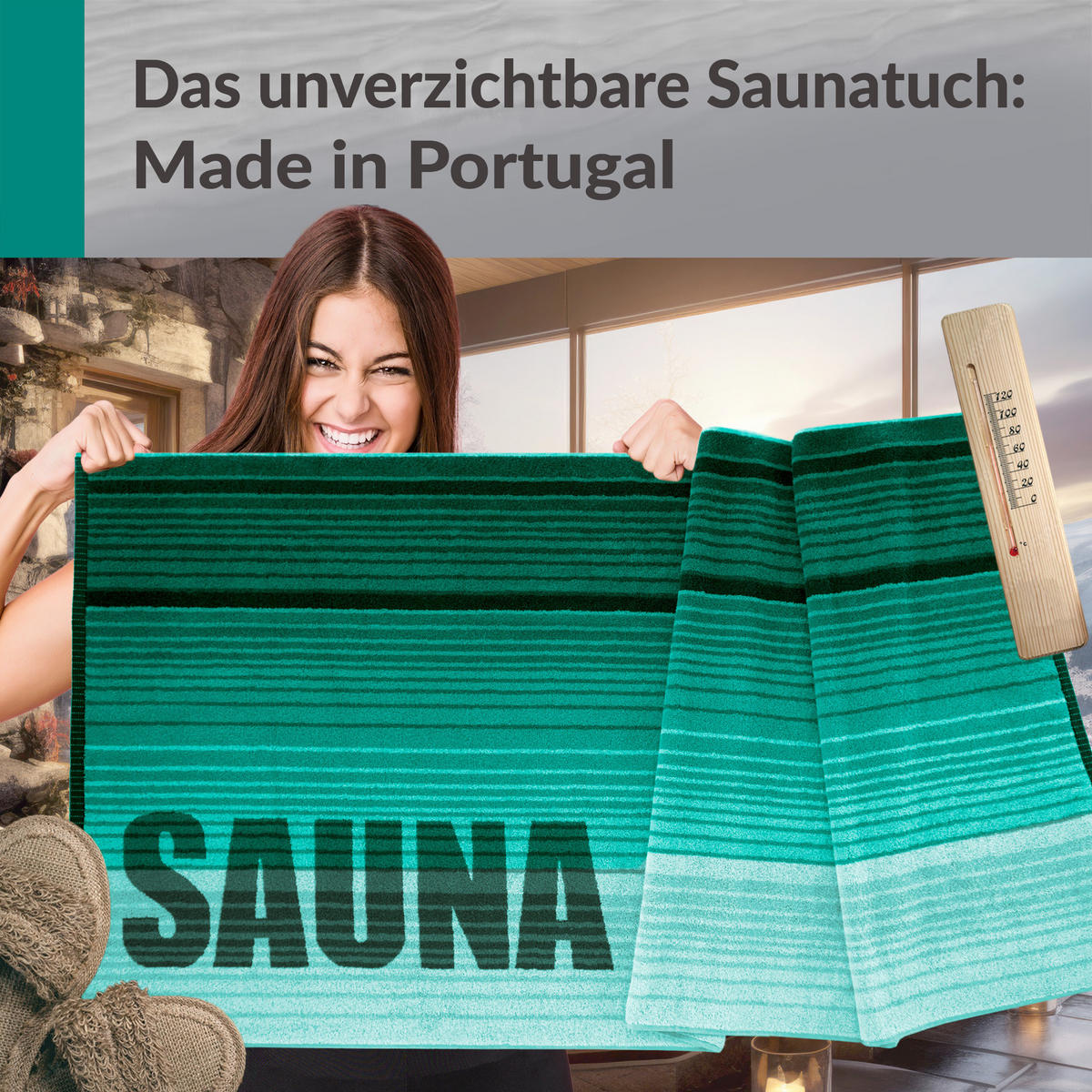 SAUNAHANDTUCH Oslo Grün – Dunkelgrün 85x200 cm - Dunkelgrün/Grün, Textil (85/200cm) - Lashuma