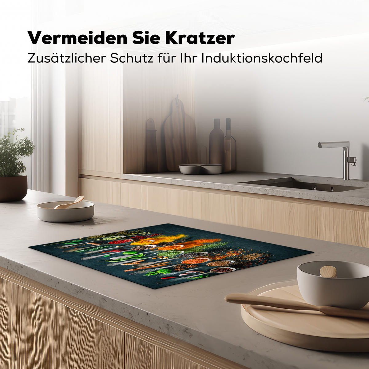 HERDABDECKPLATTE Kräuter - Gewürze - Löffel 65x52 cm - Multicolor, Kunststoff (65/52/0.2cm) - MuchoWow