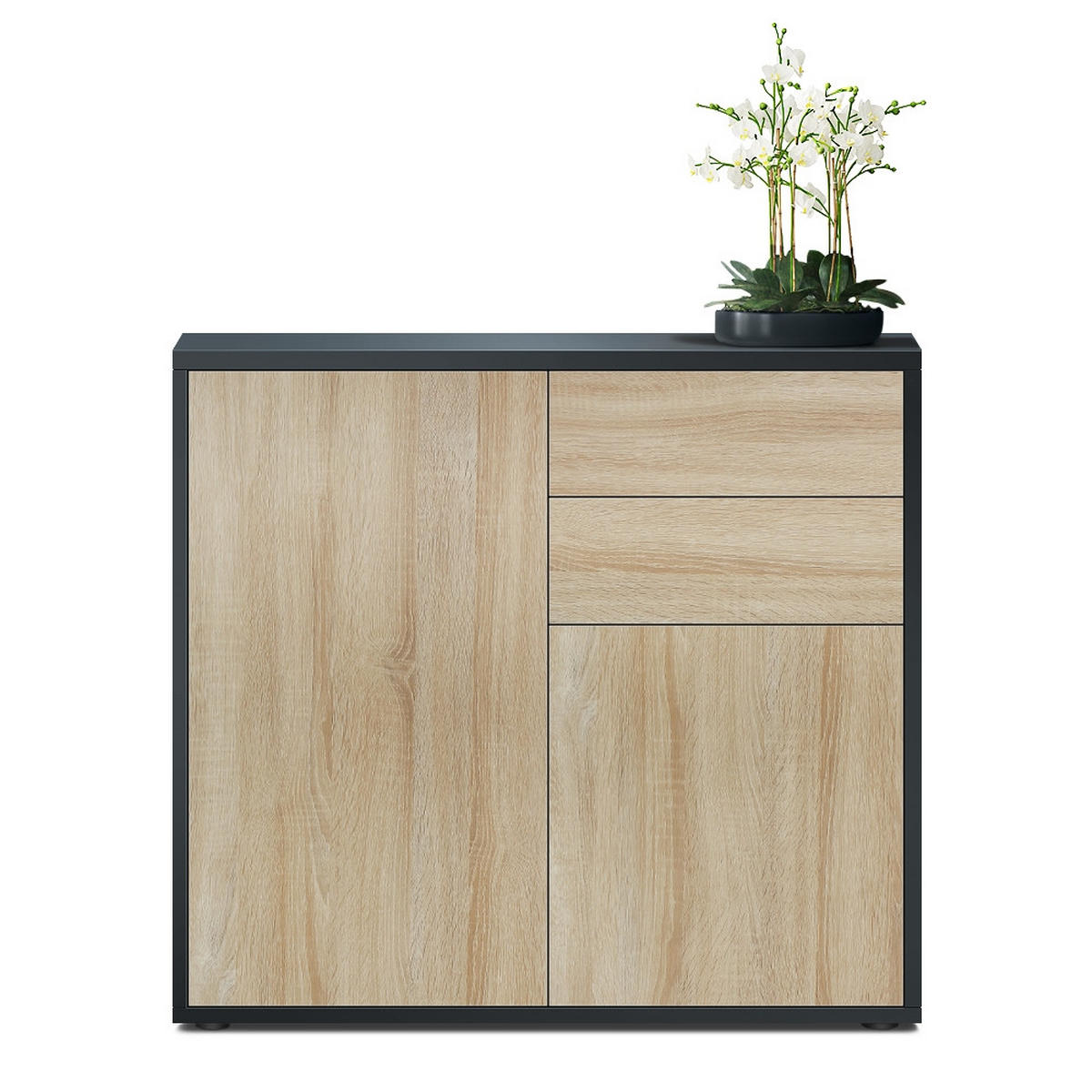 KOMMODE Ben Front in Eiche Sägerau - Eiche San Remo, Holzwerkstoff (79/74/36cm) - Vladon