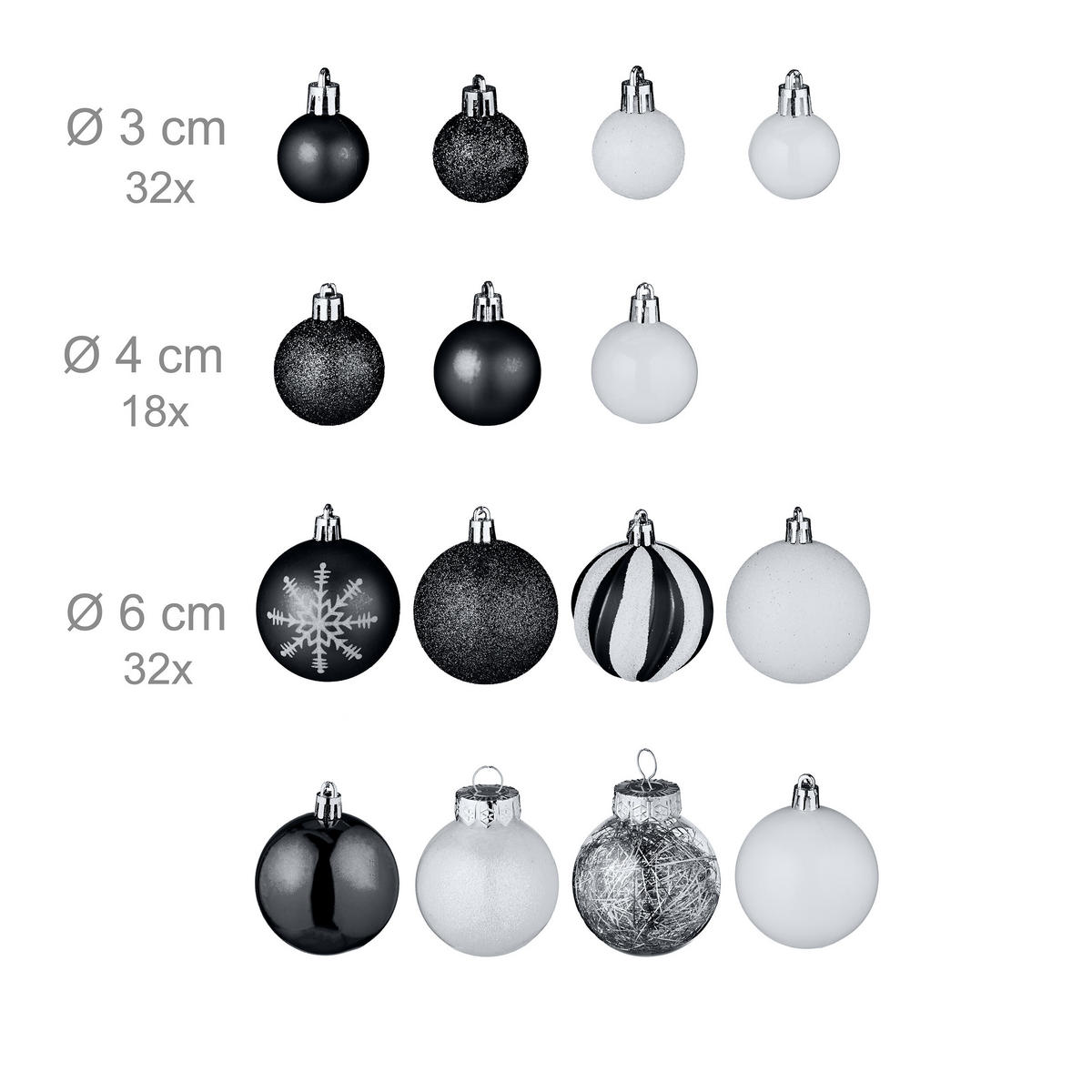 101-tlg.WEIHNACHTSKUGELN-SET - Schwarz, Kunststoff (20/19/2.5cm) - Relaxdays