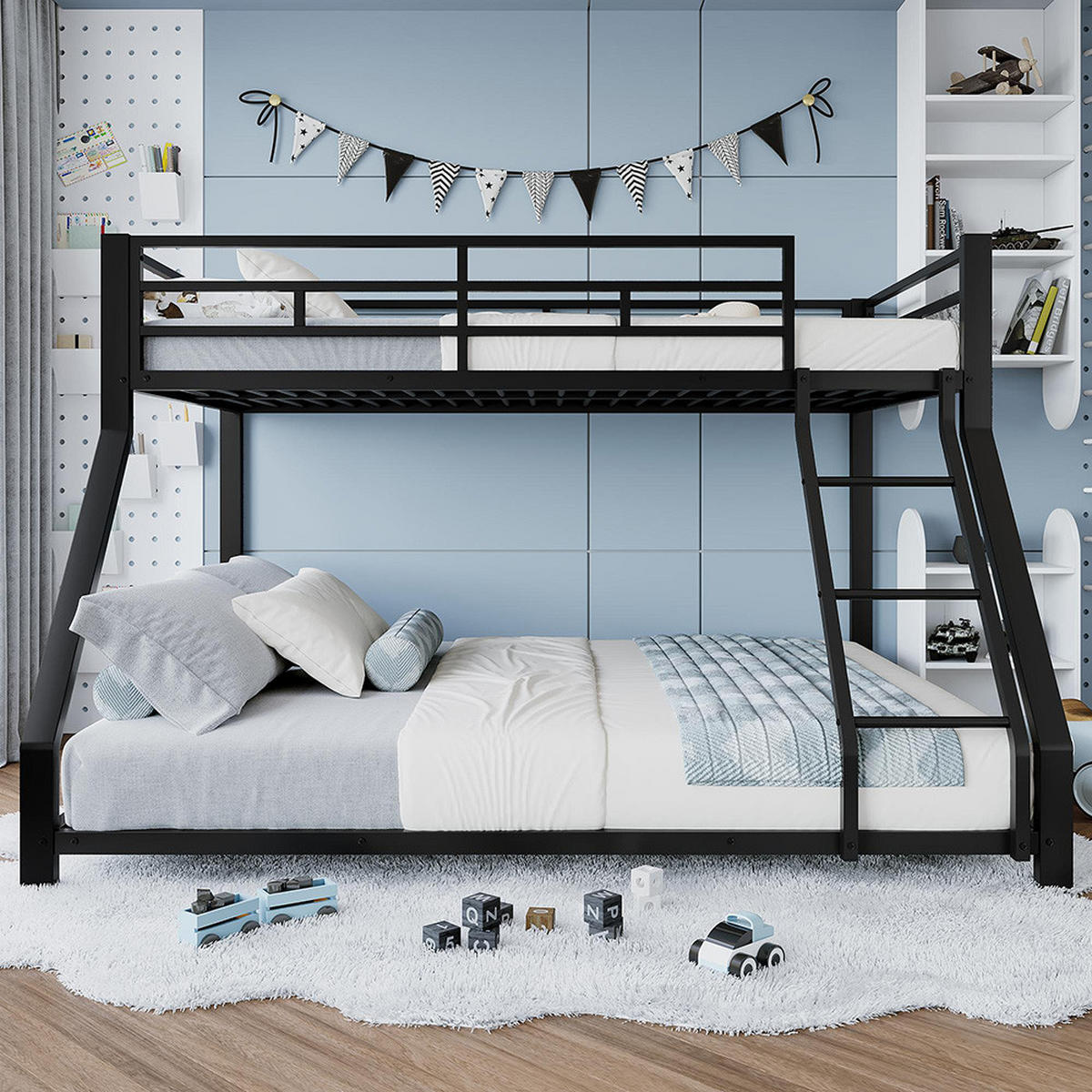 ETAGENBETT 90x200cm +140x200cm in Schwarz Metall - Schwarz, Metall (140/200cm) - KOMHTOM