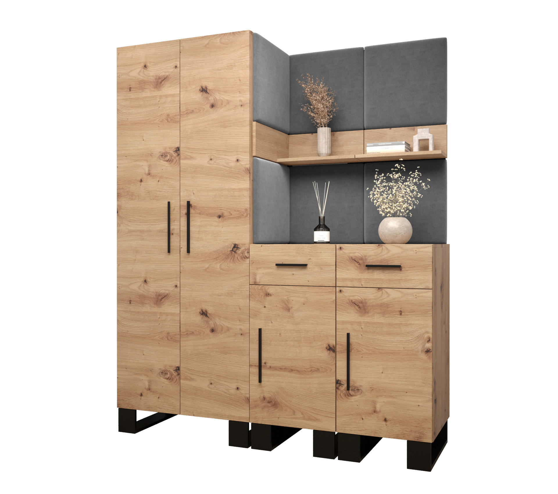 GARDEROBEN-SET 196/158/45,6 - Schwarz/Eiche Artisan, Holz/Kunststoff (158/196/45.6cm) - Abiks Möbel