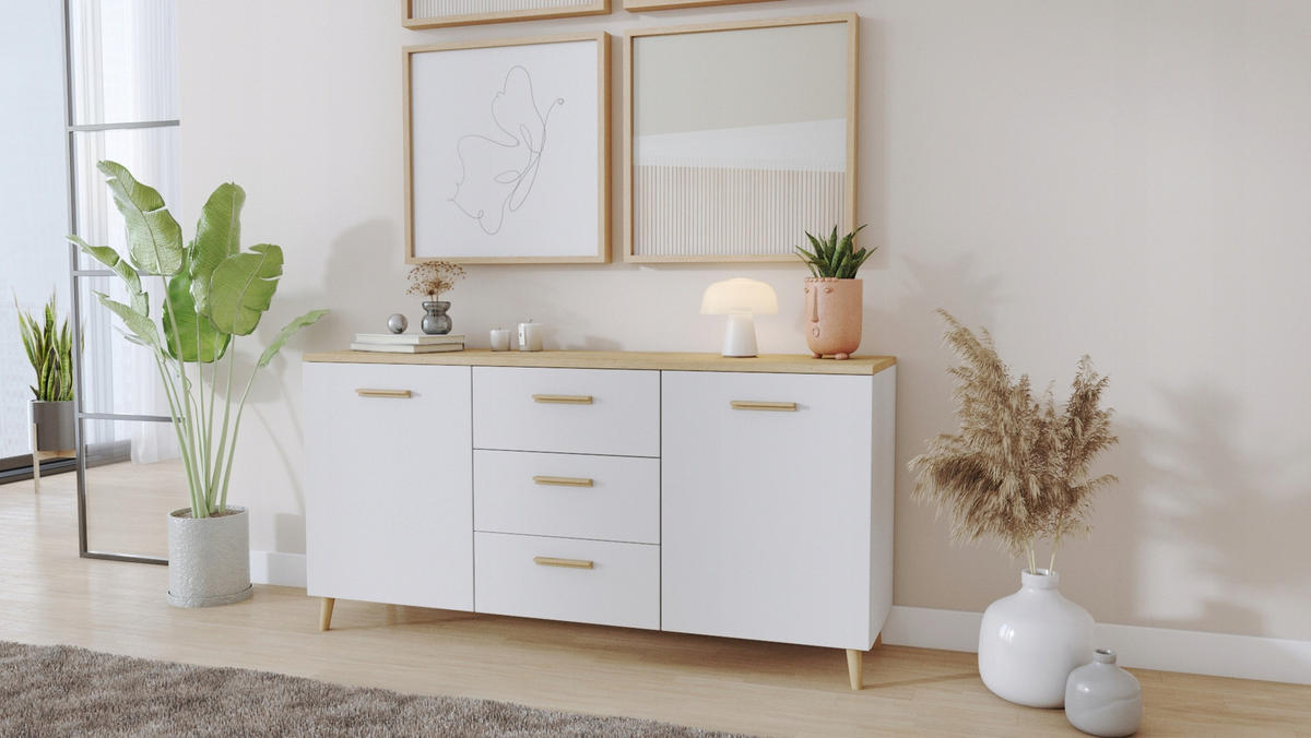 SIDEBOARD MALMO Artisan Eiche-Weiß 150/40/75 cm - Multicolor, Holzwerkstoff (150/75/40cm) - Matkam Möbel