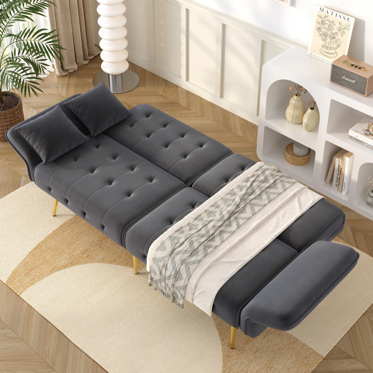 SCHLAFSOFA 215/81,5 cm Liegefläche – mit Veloursbezug und verstellbaren Armlehnen - Grau, Textil (82/70/178cm) - BEAOK