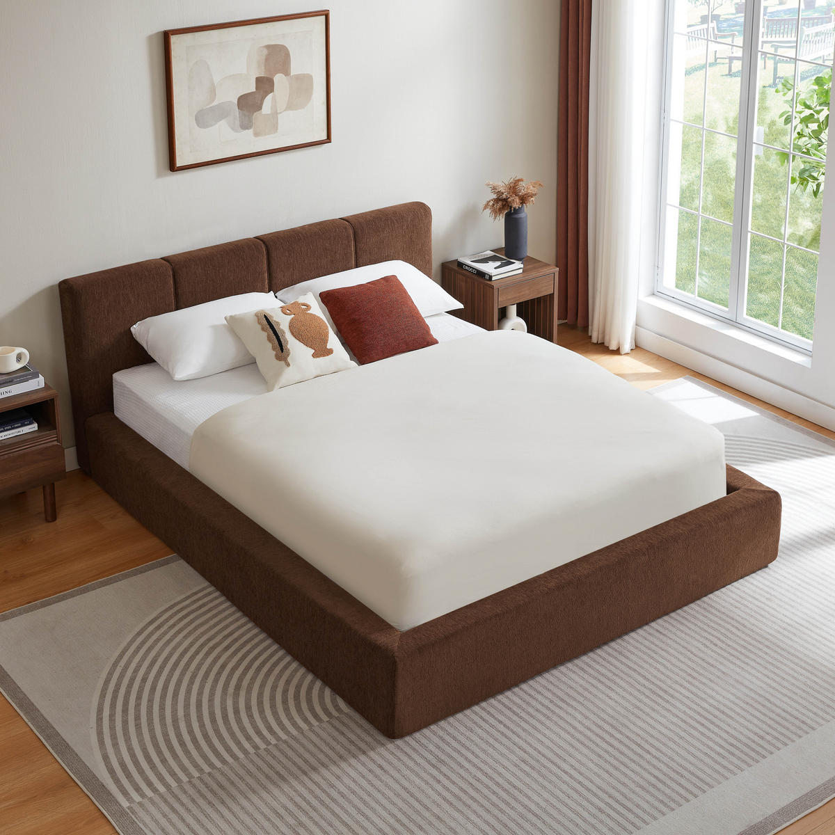 POLSTERBETT 140/200 cm mit gepolstertem Kopfteil, DE-41938, in Braun - Braun, Metall (140/200cm) - ComfortXL