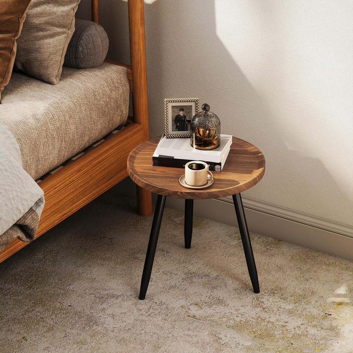 COUCHTISCH DE-15788 mit erhöhtem Rand Nussbaum - Naturfarben, Holzwerkstoff (40/40/39cm) - ComfortXL