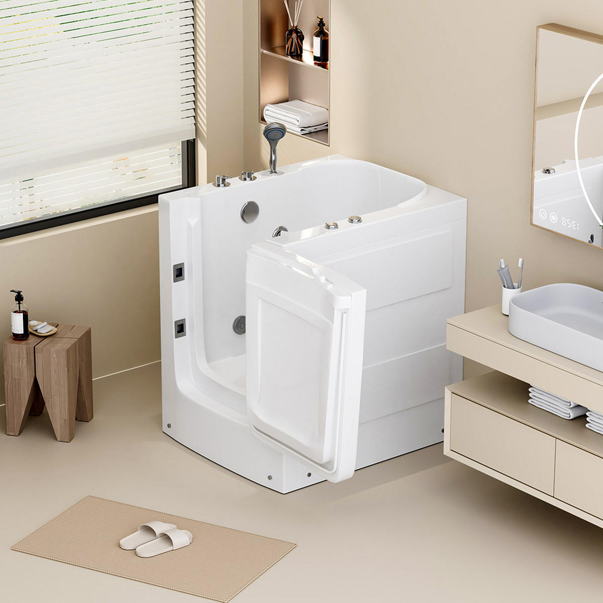 SENIORENBADEWANNE VITAL L - rechts, L - Weiß, Kunststoff (85/100/95cm) - Home Deluxe