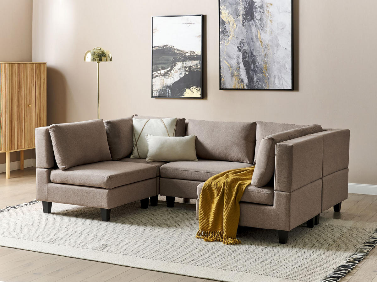 MODULÁRNÍ POHOVKA 5-místná Tvar U Hnědá Látka Unstad - hnědá, textil (228/72/76cm) - Beliani