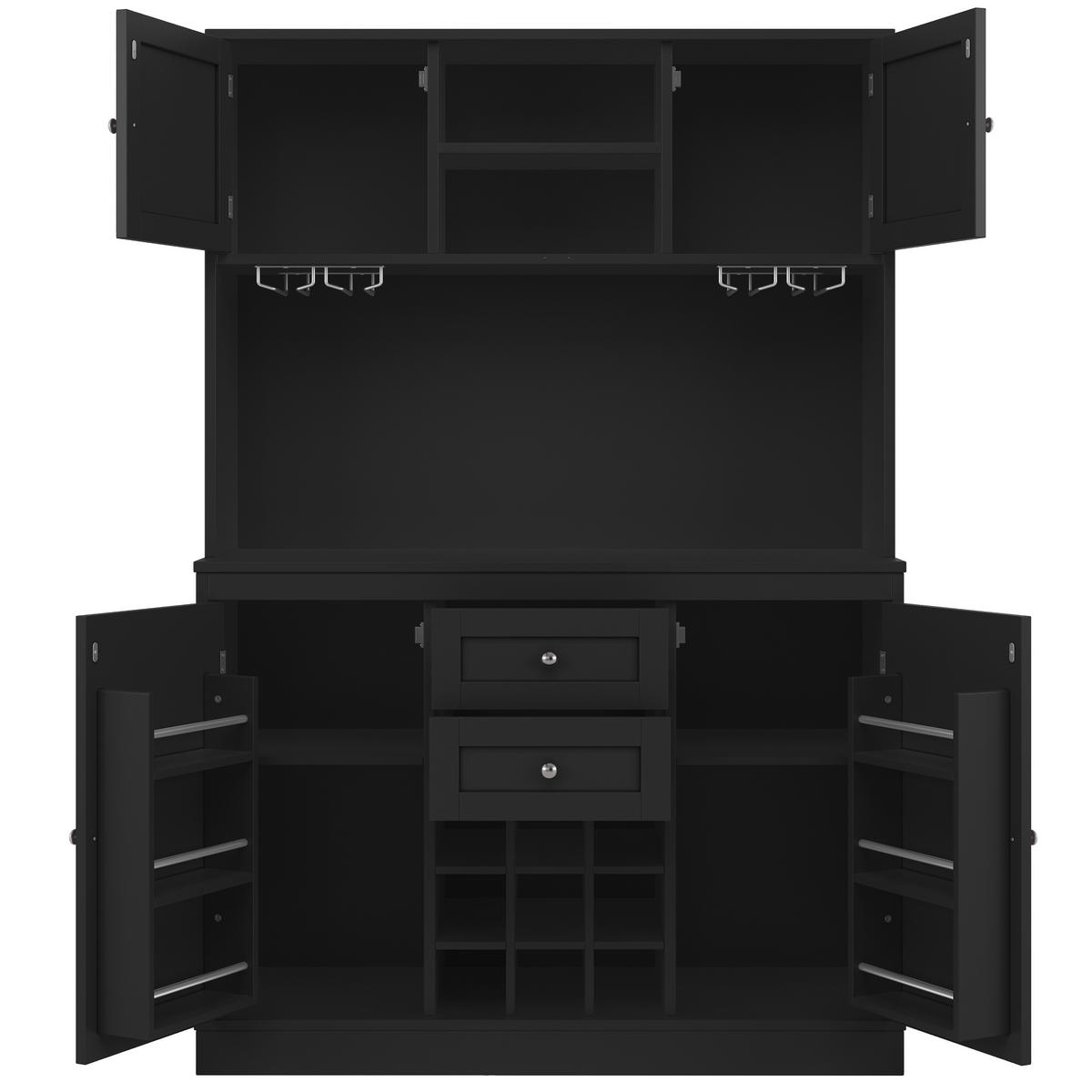 BUFFET DE-38533 120/40/188 cm 4 Türen und 2 Schubladen Schwarz - Schwarz, Holzwerkstoff (120/188/40cm) - ComfortXL