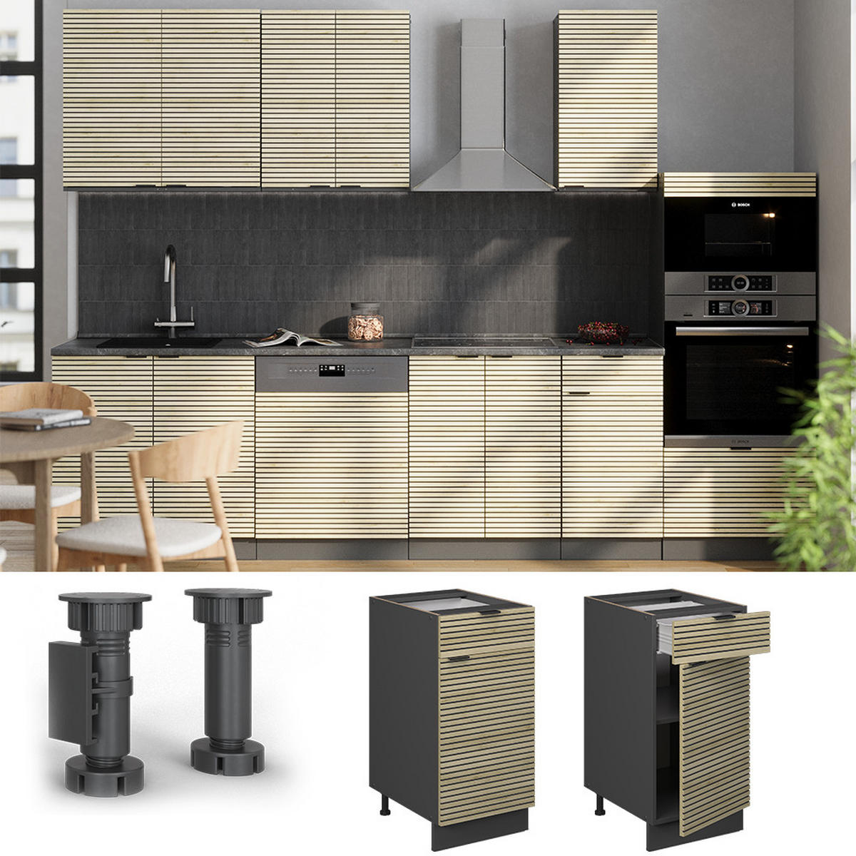 KÜCHENUNTERSCHRANK Fame-Line Eiche Paneel 40 cm , AP Marmor - Hellbraun/Eichefarben, Holzwerkstoff (40/82/60cm) - Vicco