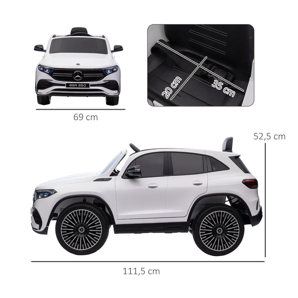KINDER Elektrofahrzeuge Elektroauto mit Fernbedienung, Kinderauto mit MP3-Player - Weiß, Metall (111.5/69/52.5cm) - HOMCOM