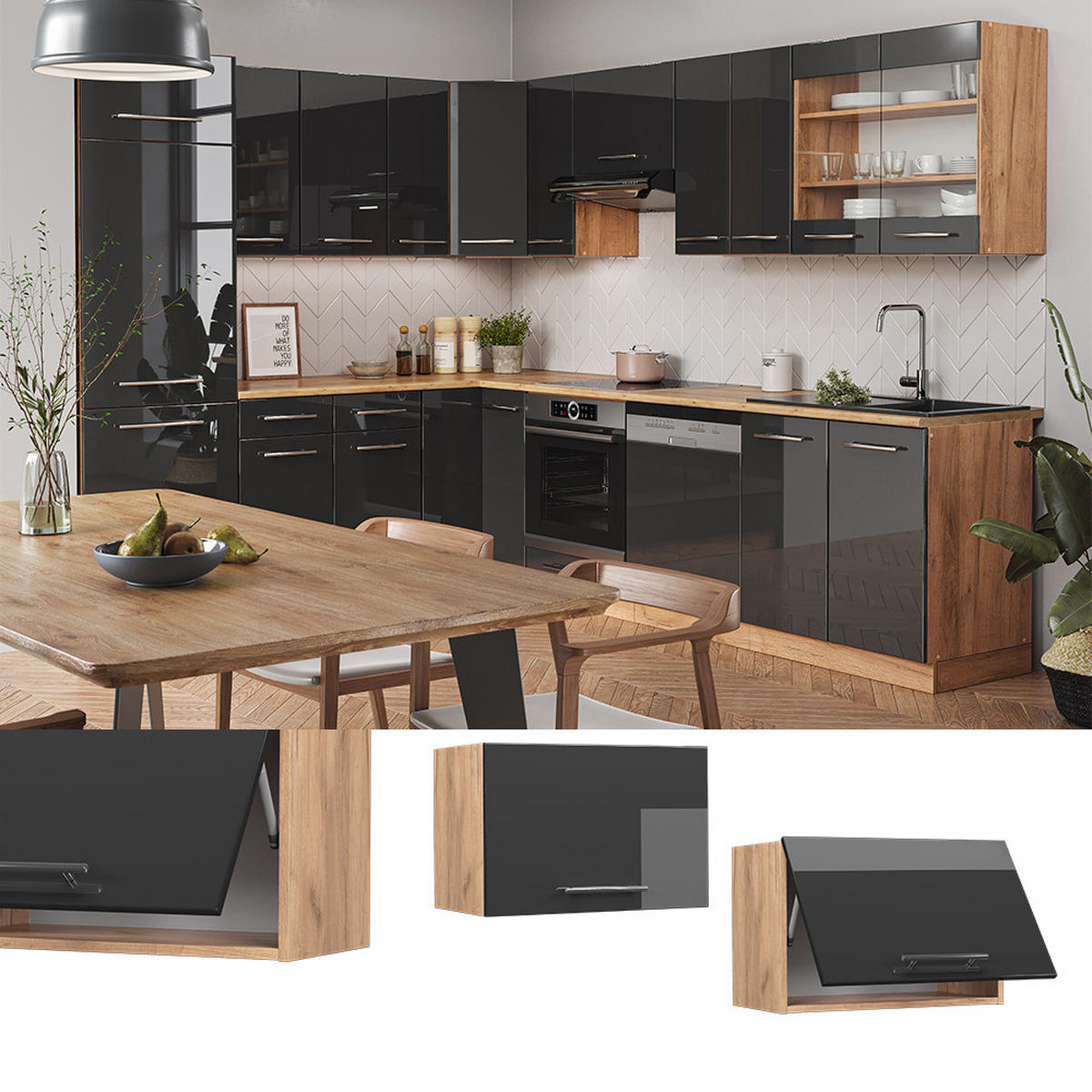 HÄNGESCHRANK Fame-Line Anthrazit Hochglanz 60 cm Flach - Honigeiche/Schwarz Hochglanz, Holzwerkstoff (60/40/34.1cm) - Vicco