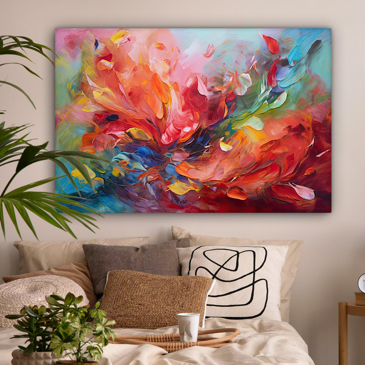 LEINWANDBILD Ölgemälde - Kunst - Abstrakt - Farbenfroh 120x80 cm - Altrosa, Textil (120/80cm) - MuchoWow
