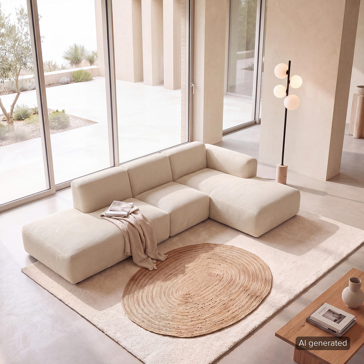 ECKSOFA mit Chaiselongue - Beige/Schwarz, Kunststoff/Textil (290/173cm) - home24