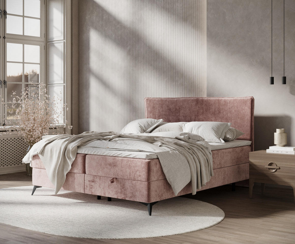 BOXBETT Peru Rosa 140/200 cm im Chenille-Stoff - Pink/Schwarz, Holz/Holzwerkstoff (140/200cm) - Maison de Reve