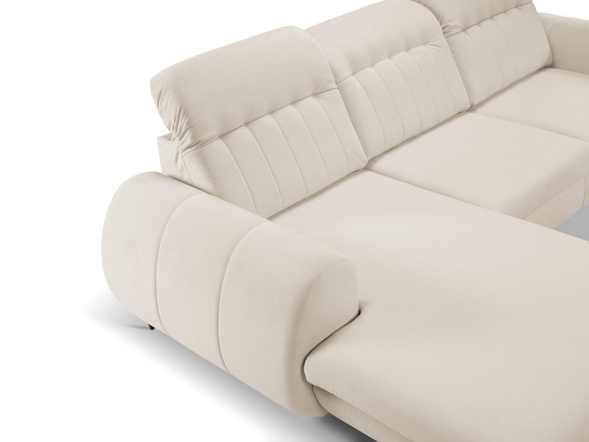 ECKSOFA PURO L-S Beige Plüsch-Stoff mit Schlaffunktion - Beige, Holz (275/166cm) - MASSENO