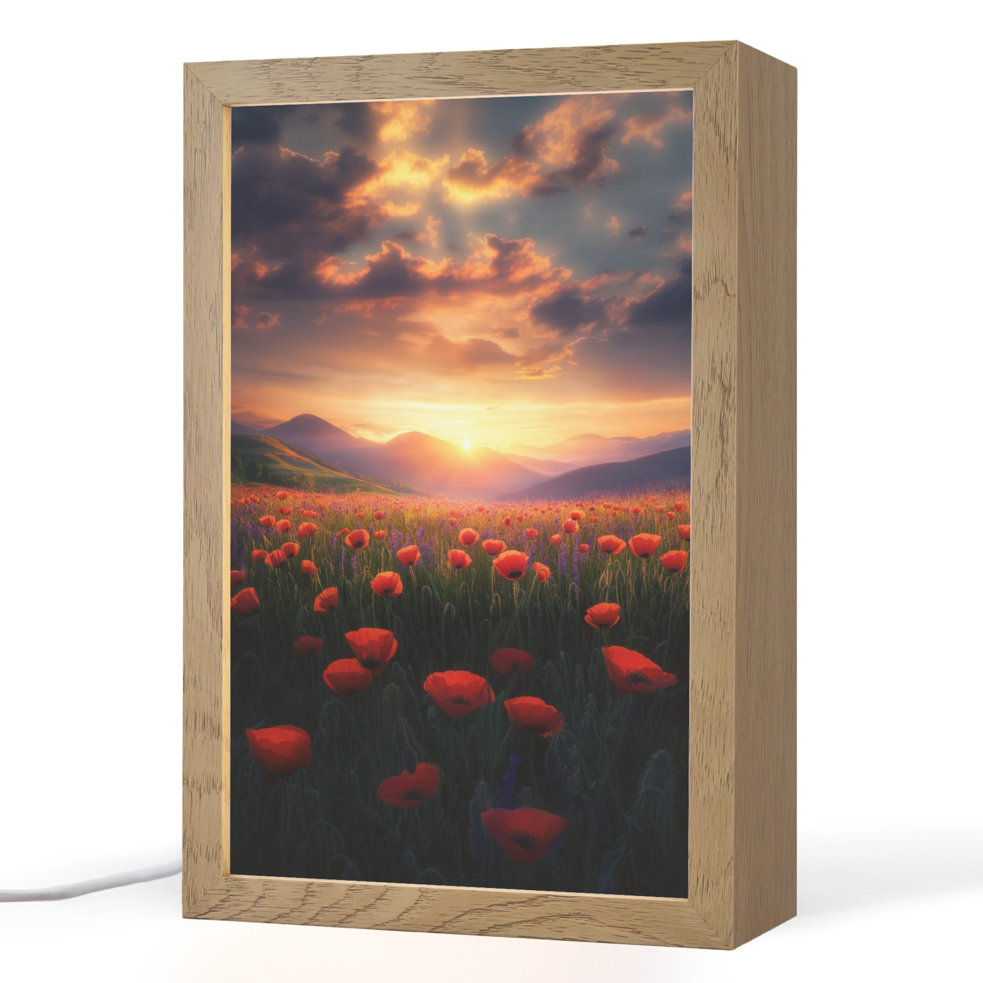 OnlyWow STOLNÍ LAMPA Krajina - Západ slunce - Květinové pole 20x30 cm