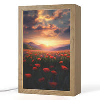 TISCHLEUCHTE Landschaft - Sonnenuntergang - Blumenfeld 20x30 cm - Dunkelblau, Holzwerkstoff (8/20/30cm) - OnlyWow