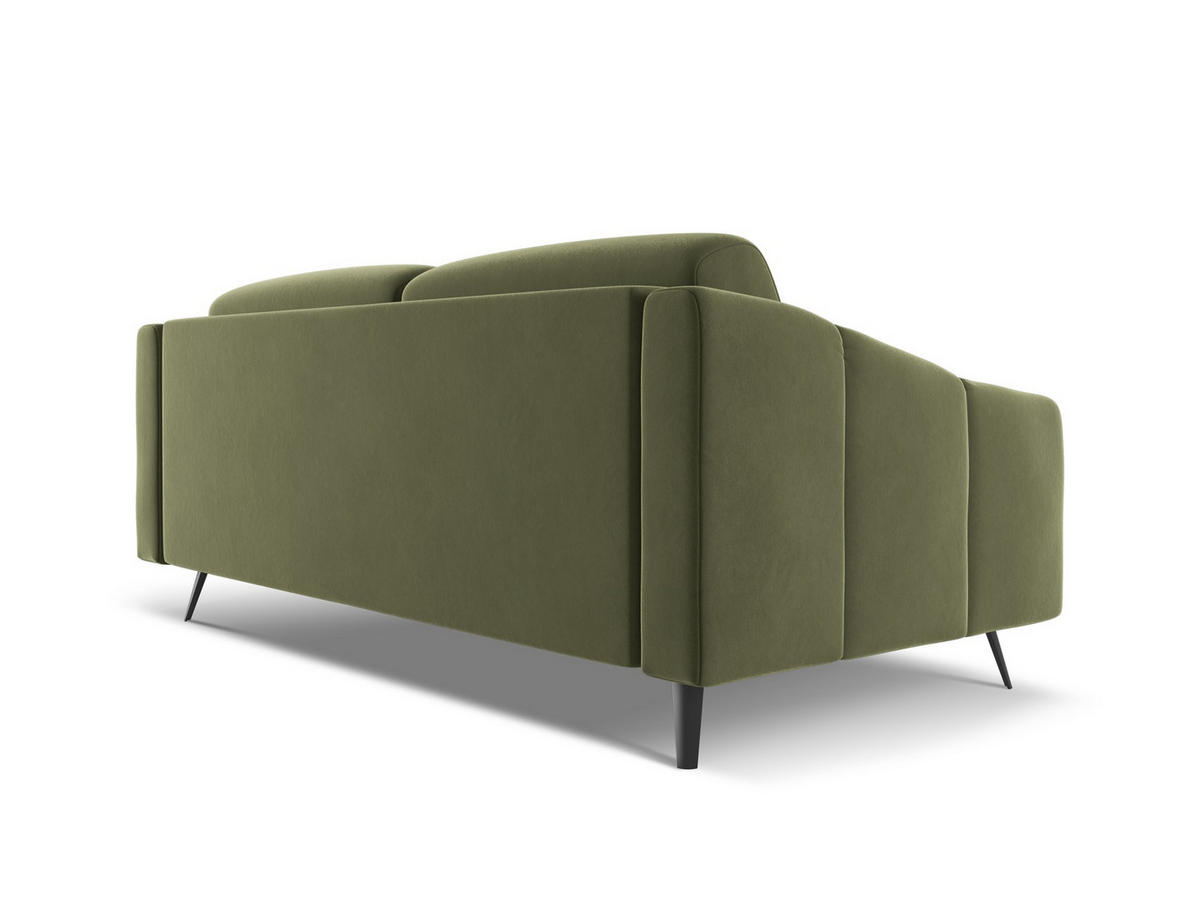 3-SITZER SOFA Samt Stoff Grün - Schwarz/Olivgrün, Textil/Metall (202/80/95cm) - Makamii