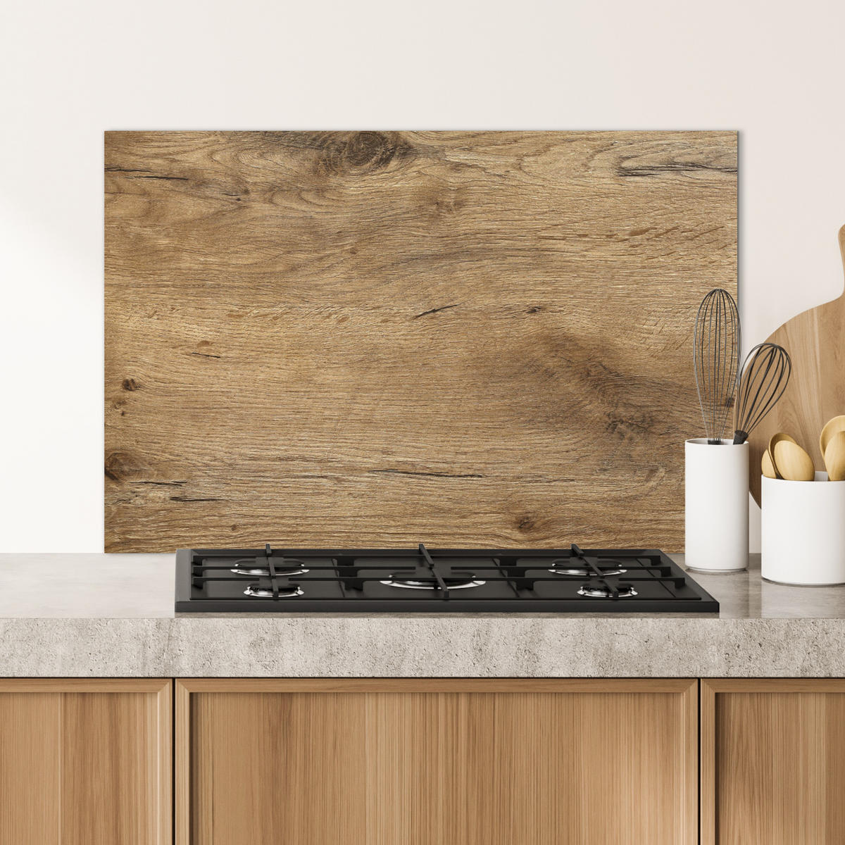 SPRITZSCHUTZ KÜCHE Holz - Braun - Holzoptik 90x60 cm - Eichefarben, Metall (90/0.3/60cm) - MuchoWow
