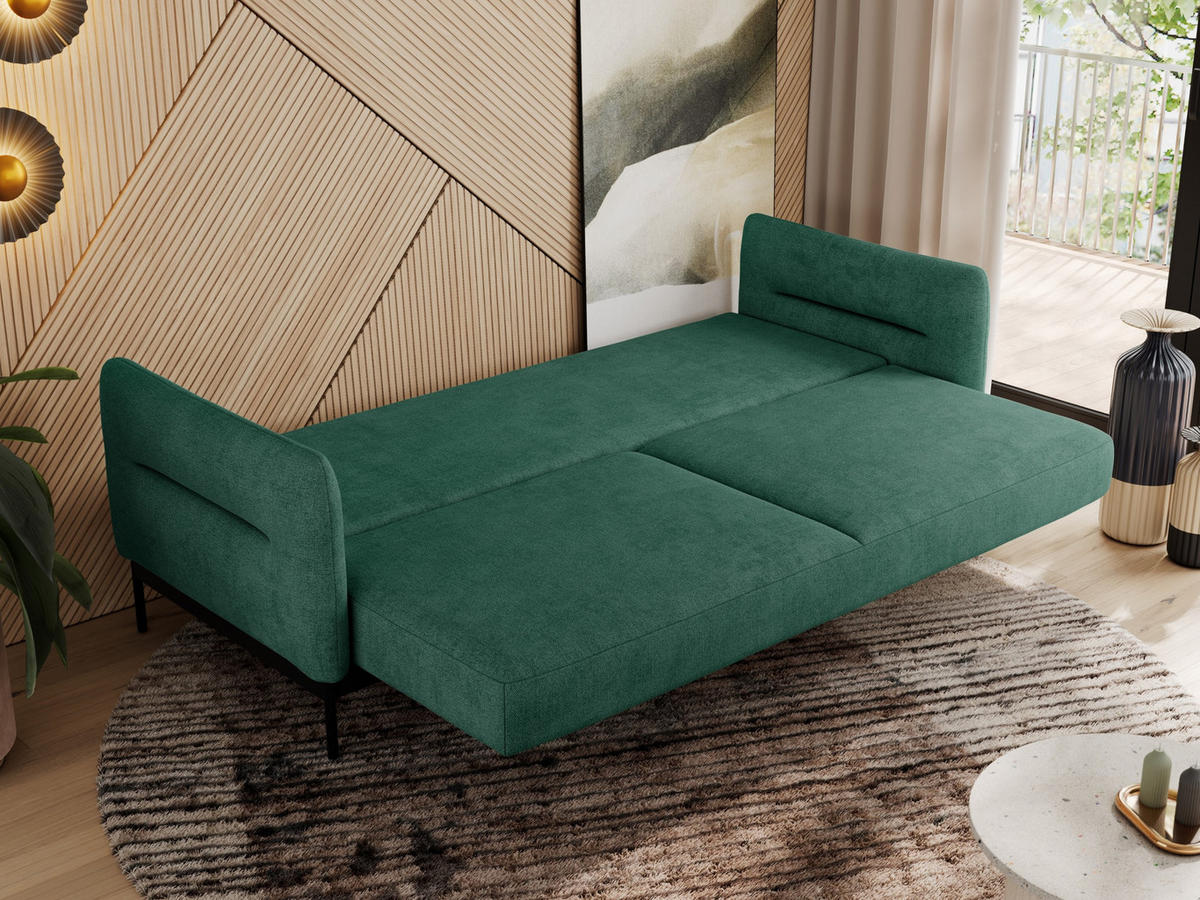 SOFA SALENTO Grün Struktur - Schwarz/Grün, Textil/Metall (221/82/101cm) - MKS