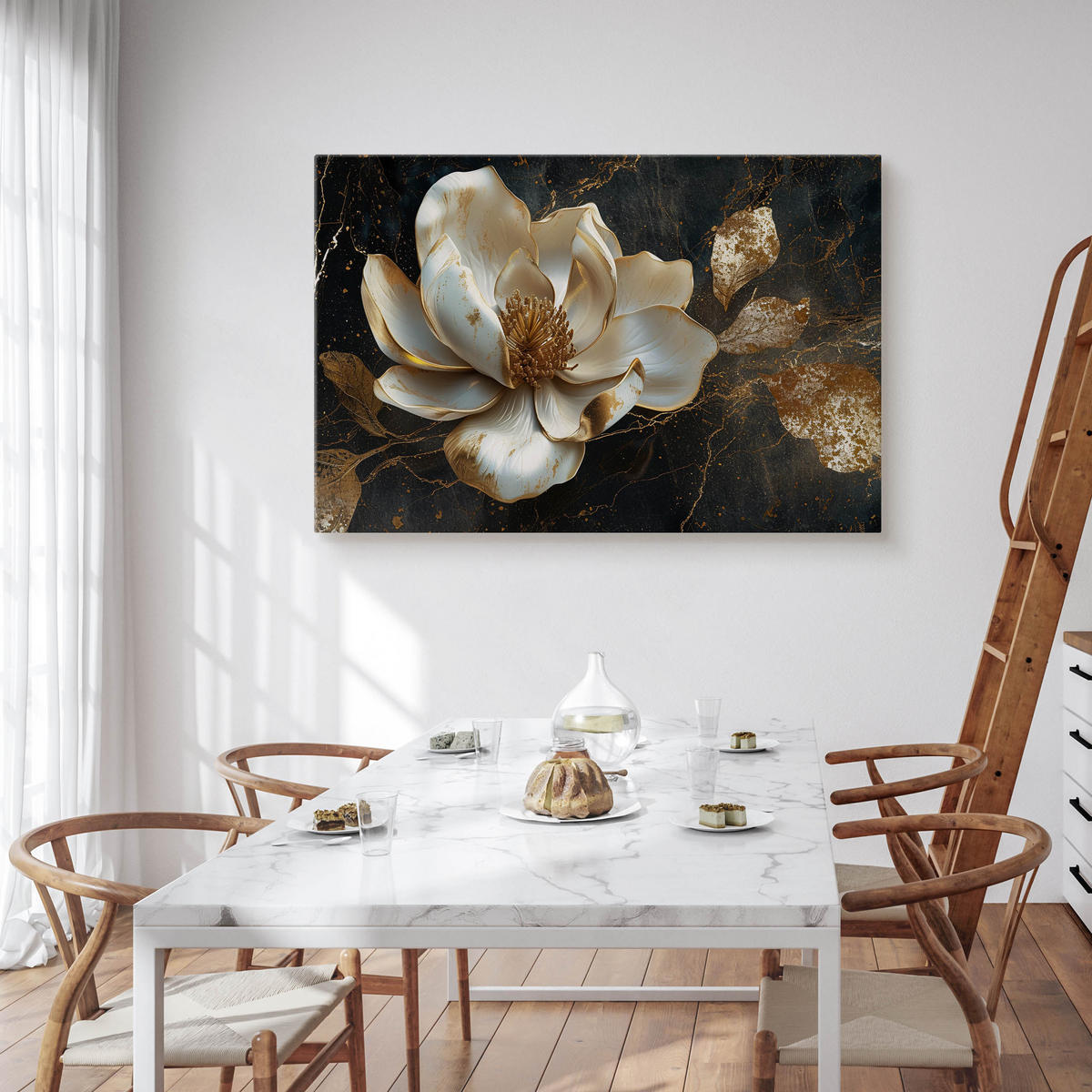 LEINWANDBILD Blume 3D Abstraktion Glamour 120/80 cm - Beige/Schwarz, Textil (120/80cm) - Muralo