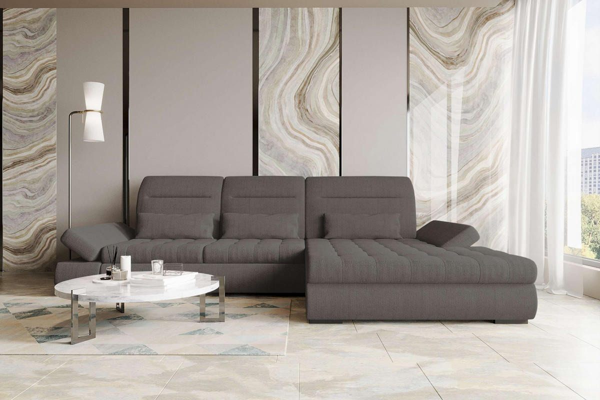 ECKSOFA Toscana Plus Velours inkl. Schlaffunktion - Grau, Textil (300/179cm) - 99rooms
